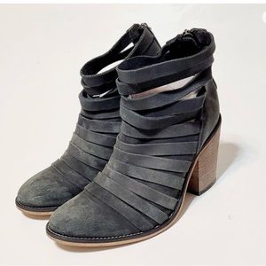 Free People HYBRID Strappy Heel Ankle Boots Booties Zip Black Gray